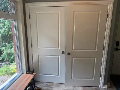 Two solid core interior doors 36x80. Passage (dummy) handles. Magnets at top. 350 for both