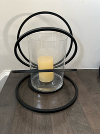 Black and glass wrought iron candle holder 