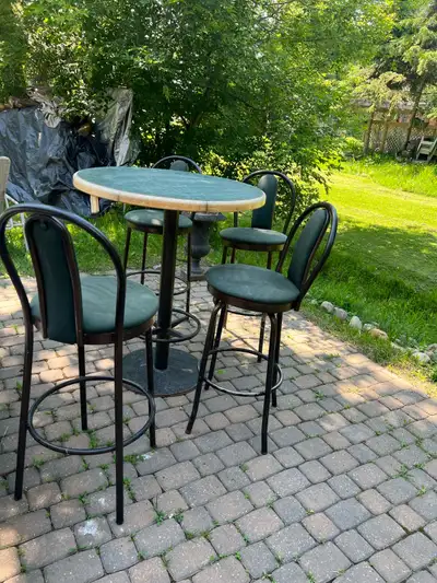 Pub table with 4 padded chairs, View more