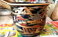 Vintage ceramic hand painted planter, size 9" diameter