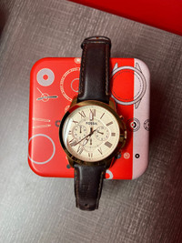 Rose Gold Fossil Watch w Brown Genuine Leather Wristband & Box