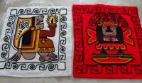 vintage Peruvian FOLK ART Inca Gods wool CUSHION COVERS cultural