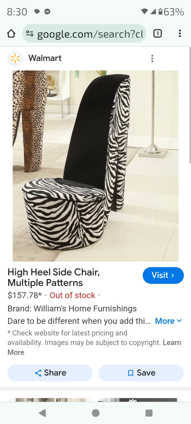 Zebra print Shoe Chair in Chairs & Recliners in Edmonton - Image 2