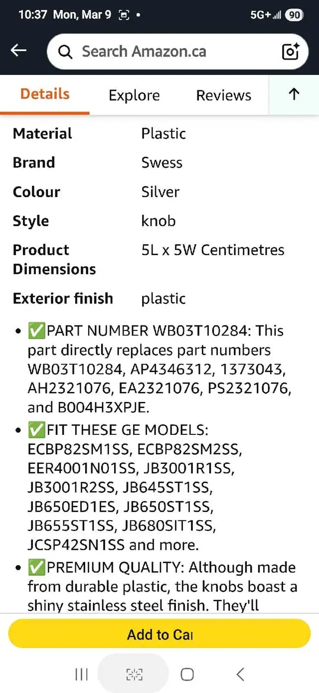 WB03T10284 Burner Control Knobs for General Electric GE Range, S in Stoves, Ovens & Ranges in Markham / York Region - Image 11