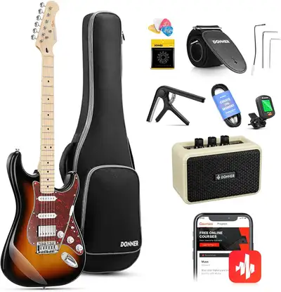 New Electric Guitar Kit w HSS Pickup, Amp, and Accessories, View more
