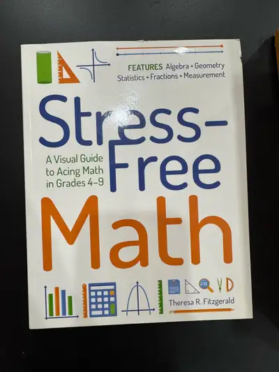Educational math book here. Stress-Free Math by Theresa R. Fitzgerald. Covers algebra, geometry, sta...