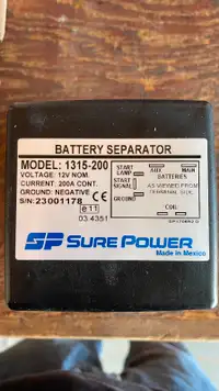 Sure Power Battery Separator for RV, Model 1315-200.  12V 200A