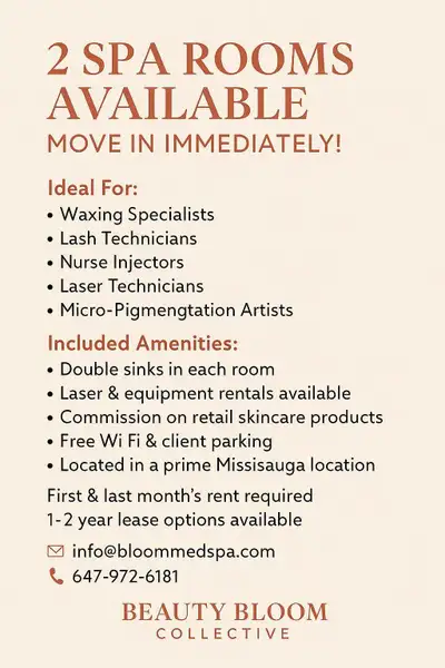 These spa suites are move-in ready and ideal for waxing specialists, lash technicians, nurse injecto...