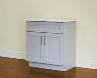 24" Grey Bathroom Vanity with quartz sink/counter/back and side