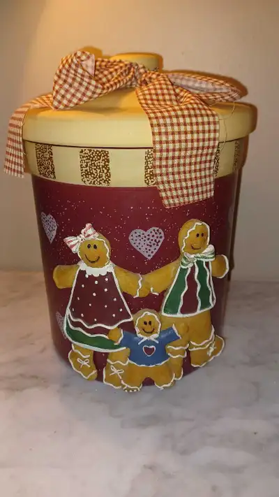 9"Tx8"D Ceramic Christmas Gingerbread Family Cookie Jar, View more