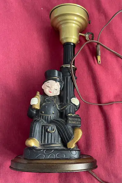 Lamp “ NEVER ON SUNDAY ” VINTAGE LAMP, View more
