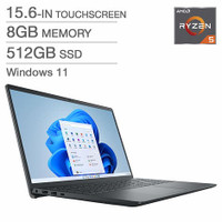 Dell Inspiron 15 inch laptop - AMD Ryzen 5 processor.