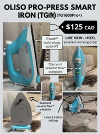 Oliso Pro-Press Smart Iron TG1600Pro+ Oakville / Halton Region Toronto (GTA) Preview