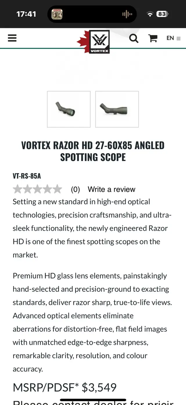 VORTEX RAZOR HD 27-60X85 ANGLEDSPOTTING SCOPE in Fishing, Camping & Outdoors in Saskatoon - Image 6