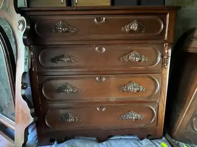 Antique Walnut Victorian Chest of Drawers Moustache Pulls, View more