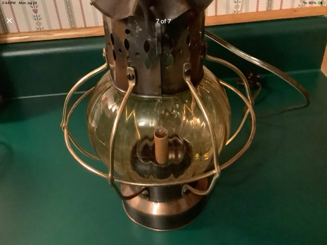Vintage Ship Style Metal Lantern w Amber Coloured Onion Glass in Indoor Lighting & Fans in Belleville - Image 7