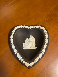 Vintage Rare Wedgwood Black Basalt Jasperware Heart Shaped Dish