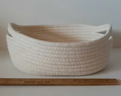 Beautiful Cotton Covered Rope Basket with Handles, View more