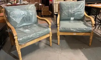 NEW Solid Teak Outdoor Upholstered Accent Patio Chairs (2), View more