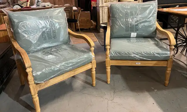 NEW Solid Teak Outdoor Upholstered Accent Patio Chairs (2) in Patio & Garden Furniture in Oakville / Halton Region - Image 2