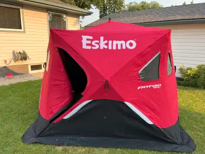 Eskimo 949 Fatfish insulated ice tent (3-4people),3 hp Jiffy 30 8” ice auger;12” extension c/w carry...