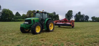 We offer mowing, conditioning, tedding, raking, and small square baling. -13' disc mower conditioner...