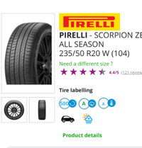 4 pneus Pirelli scorpion zero all season 235/50 R20 run flat 
