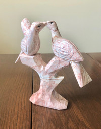 Vintage Art Sculpture Pink Stone Carved Birds Bird Statue Decor