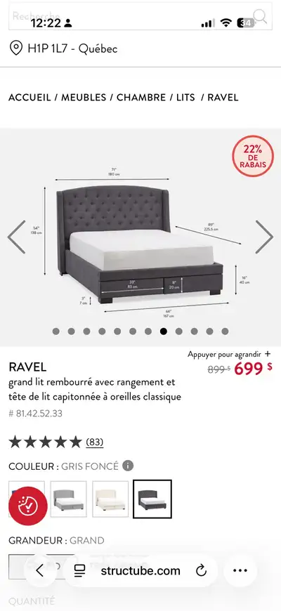 Lit queen à vendre avec rangement, View more