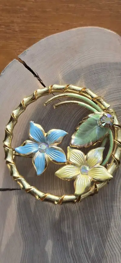 Hand Painted Vintage Floral Brooch, View more