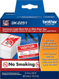 Brother Genuine DK-2251 Continuous Length Labels, Black/Red