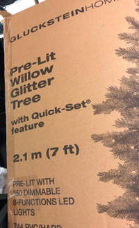 Gluckstein 7’ Willow Glitter Pre-Lit White Lights Christmas Tree