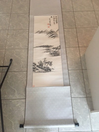 Antique Chinese large size scroll painting singed&seal. 74”x19”.