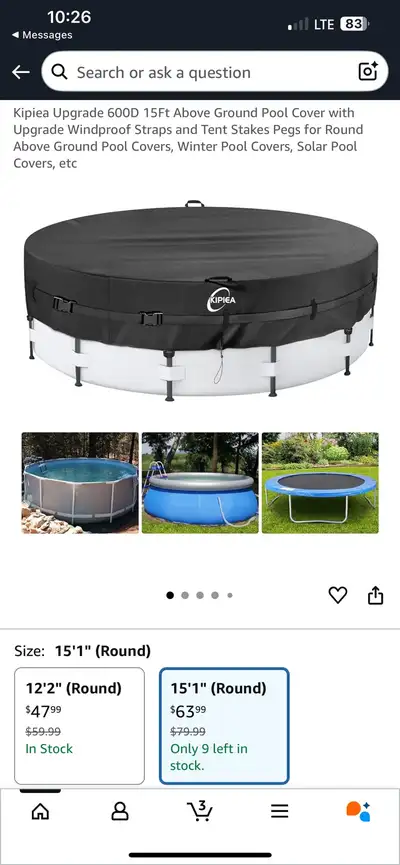 Kipiea Upgrade 600D 15Ft Above Ground Pool Cover!, View more