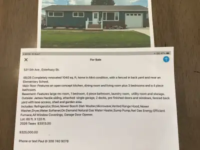 Remodeled, turn key, home for sale in Esterhazy.