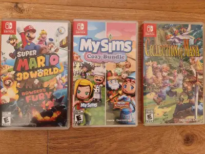 Like new condition games: $60 Super Mario 3D World + Bowsers Fury $30 Collection of Mana $30 My Sims...