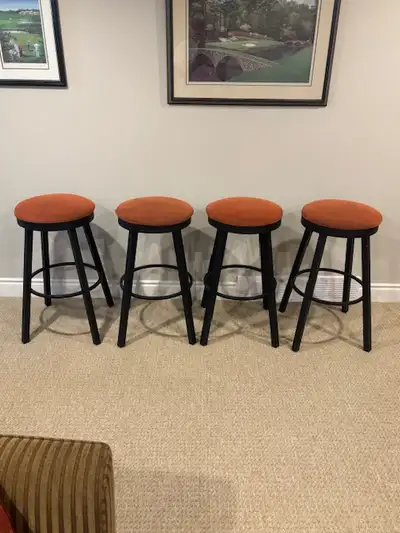 I have 4 30" swivel top bar stools for sale. They are Canadian made by Amisco Industries and are $31...