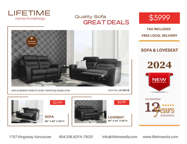 Genuine Top Grain leather reclining set in Couches & Futons in Vancouver - Image 4