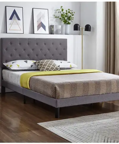 Queen Platform Bed with Adjustable Headboard, View more