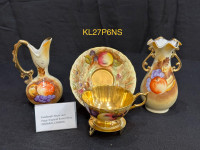 Gold orchard Aynsley tea cup, And flower vases 