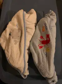 Two infant hooded towels