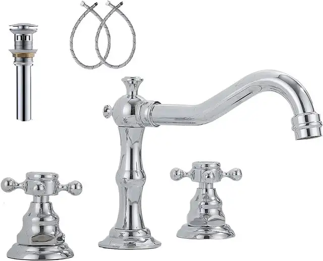 YBlucklly Lavatory Widespread Bathroom Sink Faucet Chrome Mixer in Plumbing, Sinks, Toilets & Showers in Gatineau - Image 2