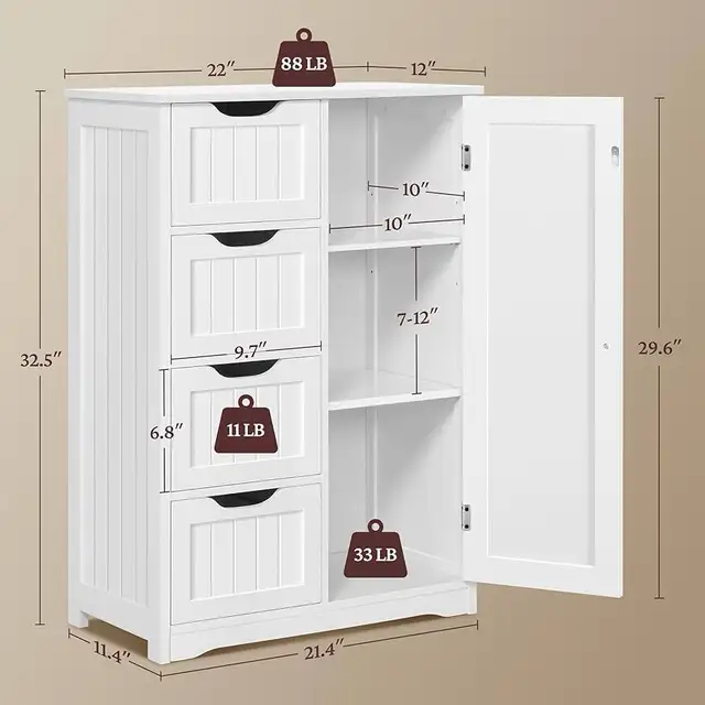 Wooden Floor Cabinet, Side Storage Organizer Cabinet Unit Hallwa in Bookcases & Shelving Units in Markham / York Region - Image 3