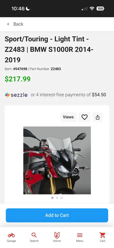 2016 BMW s1000r ZTechnik Light Tint (to me looks almost clear) Windscreen Fits 2014-2019 s1000r mode...