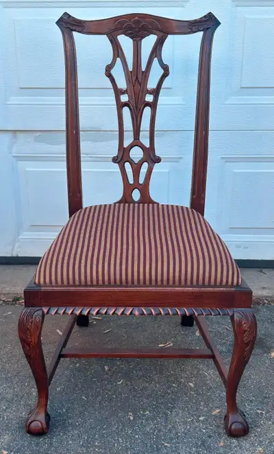 Mahogany Chippendale style dining chairs with claw feet. Upholstery is in good shape and the chairs...