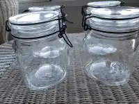 4 Vintage Italian 1 Litre Glass Jars With Wire Bail Lids