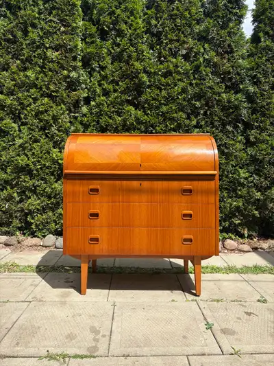 Swedish MCM Teak Roll Top Desk , View more