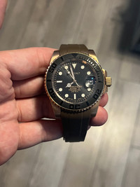 seiko rosegold yachtmaster mod brown   strap automatic watch
