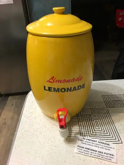 Vintage Retro Style Ceramic Lemonade crock Dispenser. Never used, New Condition. It’s 13” high and 7...