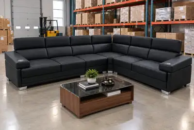 Black Leather Sectional Sofa, View more